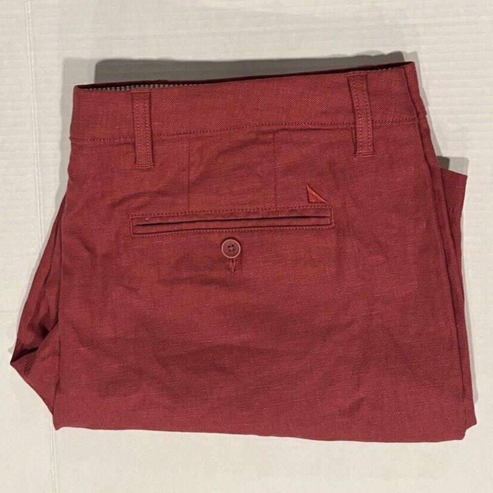 UNTUCKit Men's 38 Linen Cotton Red Flat Front Chino‎ Shorts